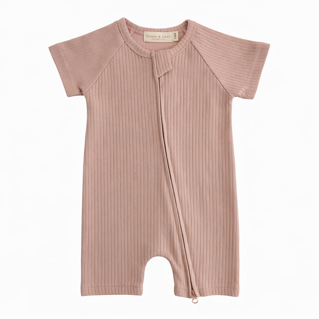 Organic Cotton Ribbed Zip Rompers
