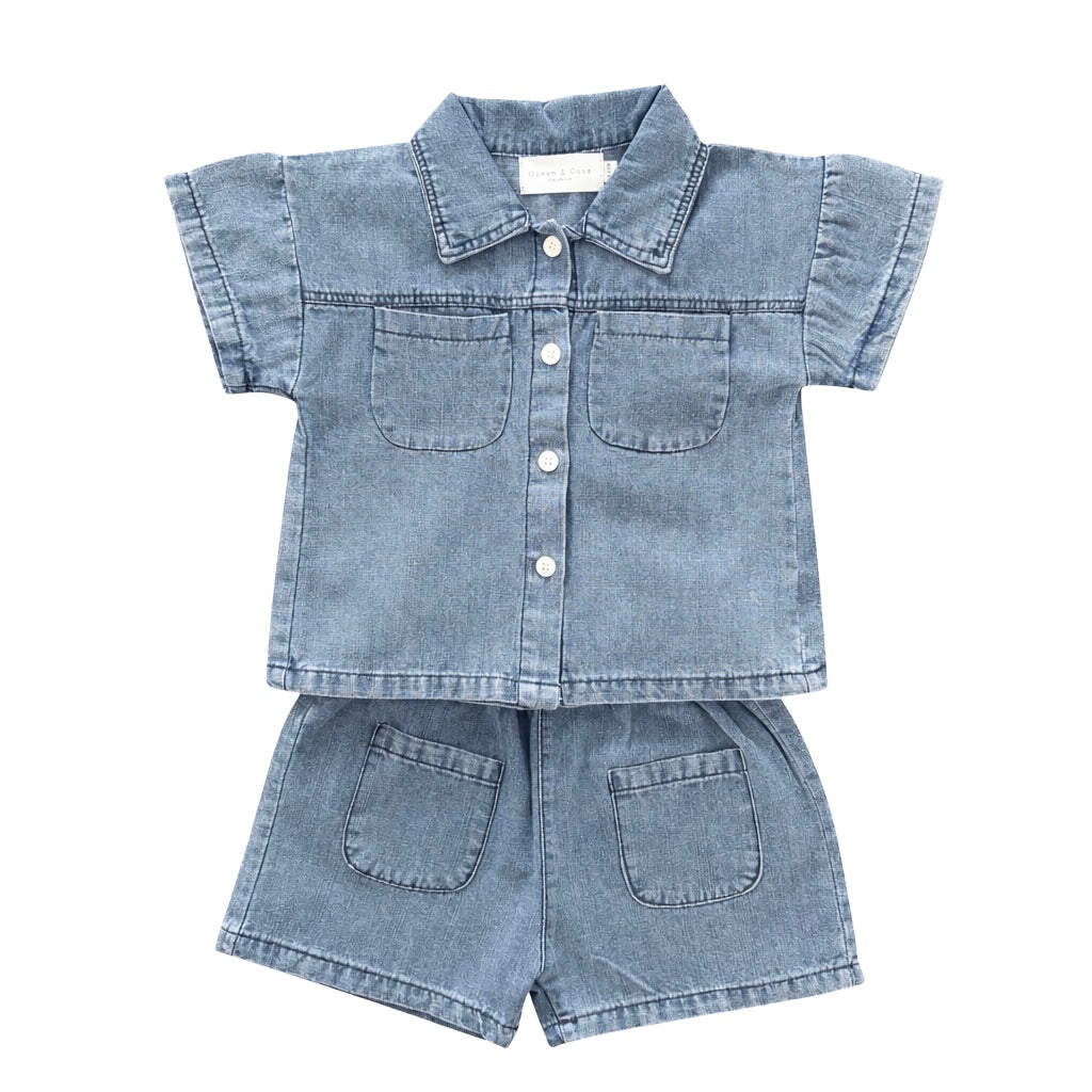 Denim Shirt and Shorts Set