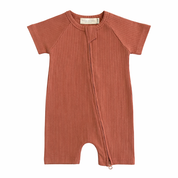 Organic Cotton Ribbed Zip Rompers