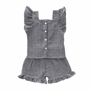 Ruffled muslin top and shorts co-ord in Black Gingham