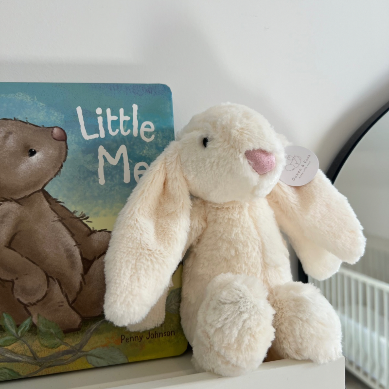 baby bunny toy in ivory grey biscuit for newborn cuddly gift
